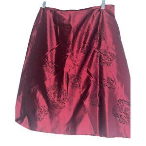 Vtg Ann Taylor Red Silk Beaded Rose Floral Skirt Size 12  Whimsygoth Fairy 90s